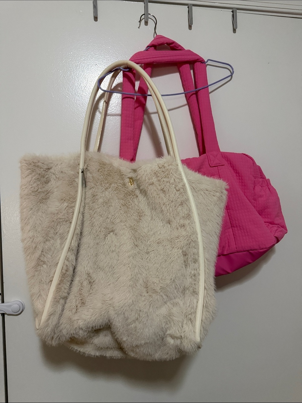 Victorias Secret Beige Faux Fur Holiday Bag + Champion Hot Pink Duffle Bag